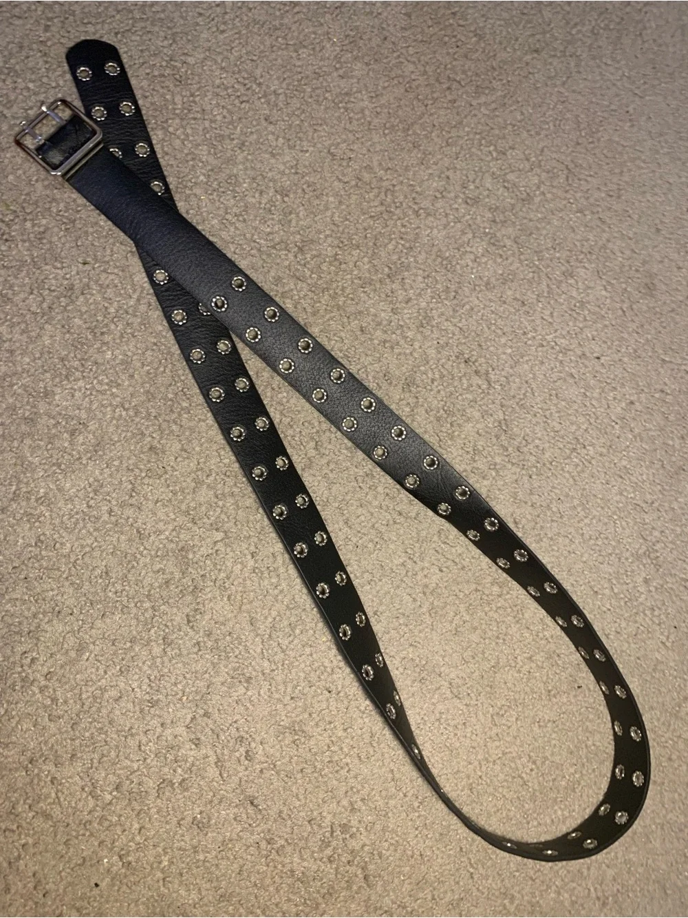 SHEIN Black Double Row Grommet Belt with Silver Buckle